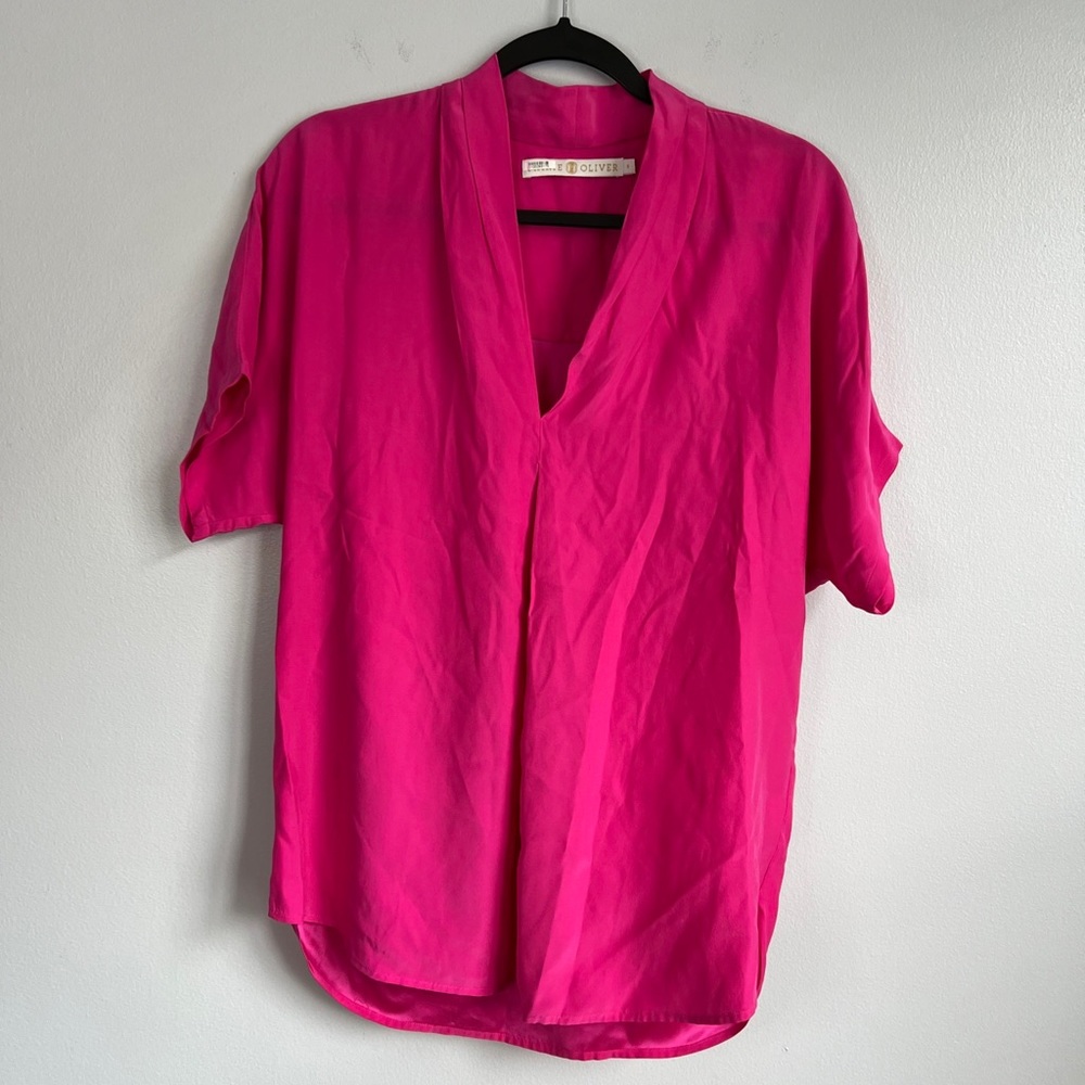 Marie Oliver Fuchsia Pink V-Neck Short Sleeve Blouse